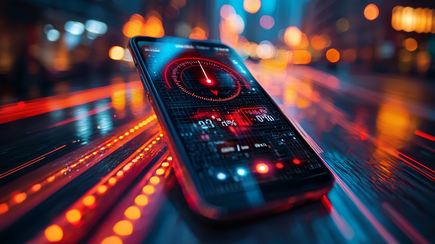Smartphone screen displaying an internet speed test app